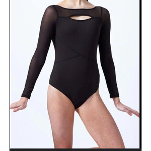 Capezio Leotard XS Black Long Sleeve Keyhole Dancewear